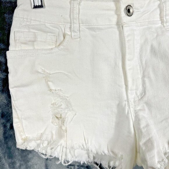 Klique B Denim Shorts Girls Distressed White Size Medium Light Wash Stretch - Picture 3 of 10